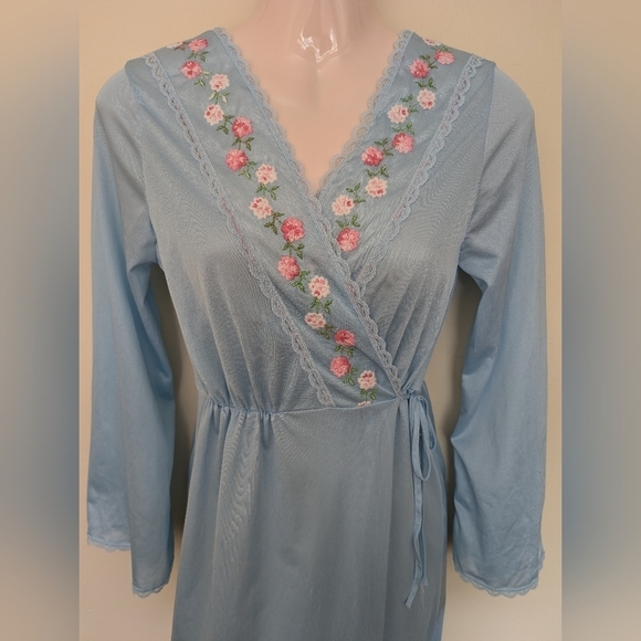 Vintage floral embroidered robe blue xs small - Picture 5 of 12